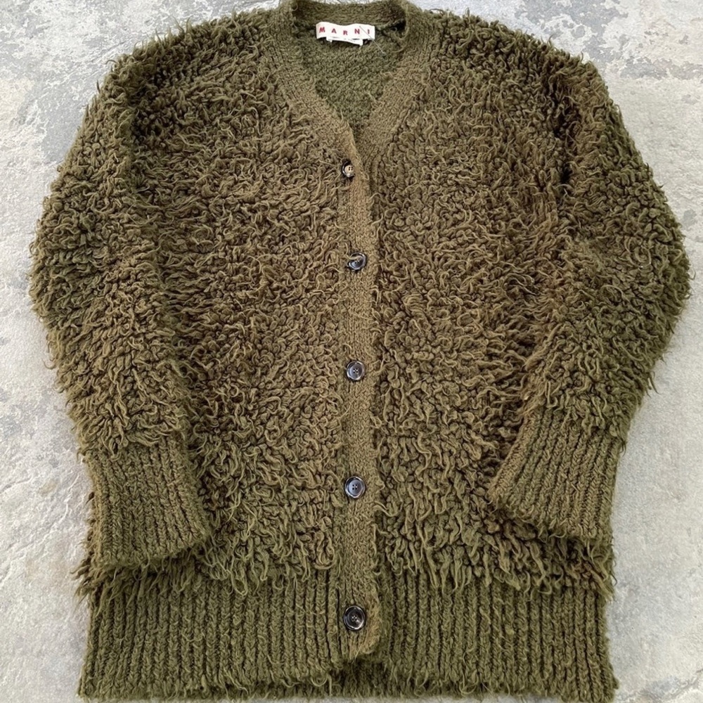Marni Green Shag Wool Cardigan Sweater